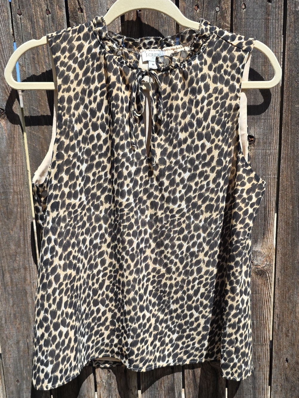 J. Crew Leopard Print Tie-Neck Sleeveless Top in Tan and Black